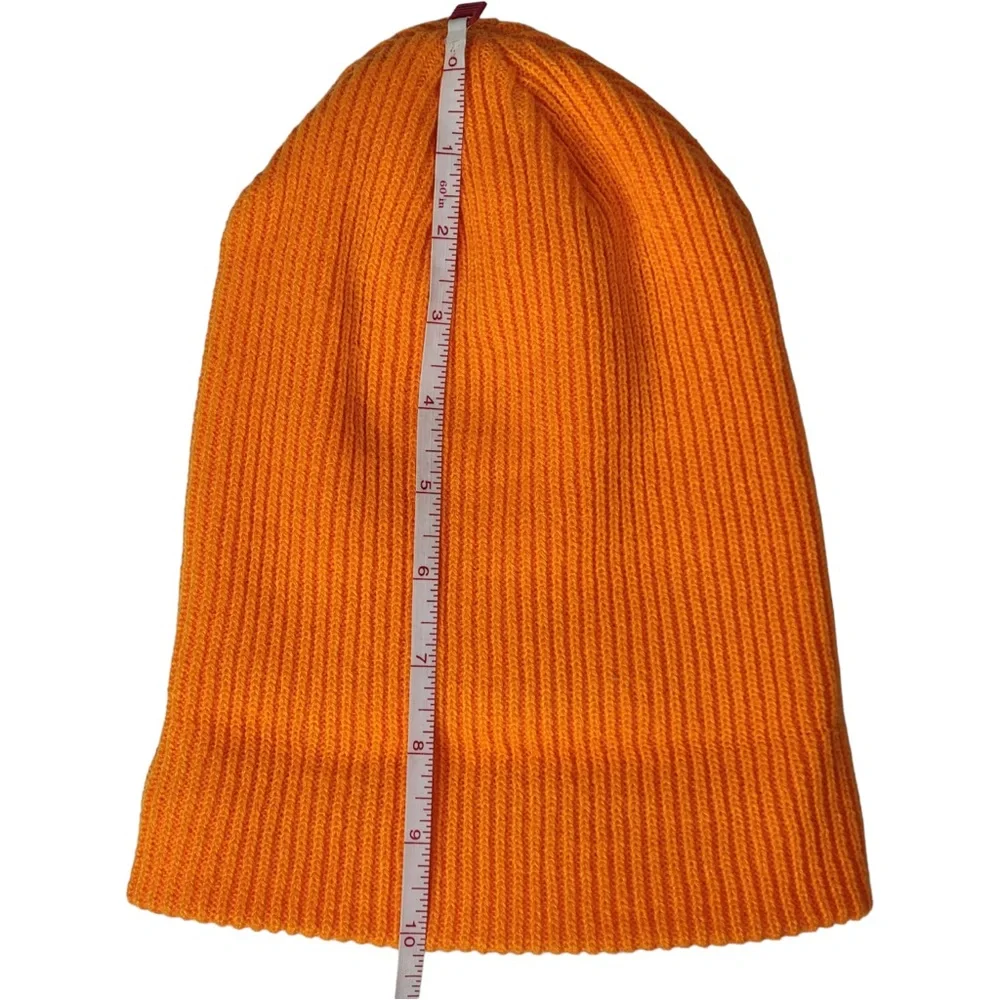 Unisex Solid Orange Plain Knit Beanie, Warm Slouchy Skull Hat Winter and Ski Cap - Picture 4 of 6